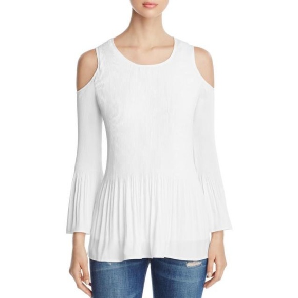 White Pleated Cold Shoulder Top - Picture 1 of 5